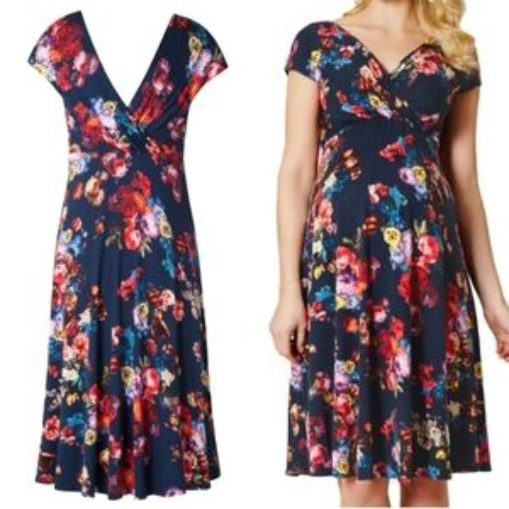 Floral V-Neck Navy Maternity Wrap Dress